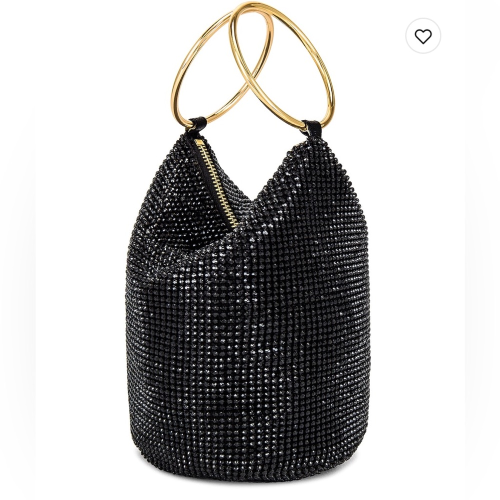 Olga Berg —Ellie Crystal Mesh Ring Handle Bag in Black